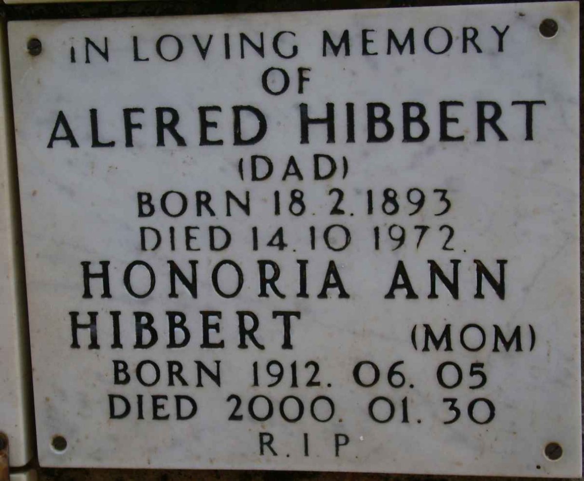 HIBBERT Alfred 1893-1972 &amp; Honoria Ann 1912-2000