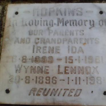 HOPKINS Wynne Lennox 1896-1981 &amp; Irene Ida 1899-1981