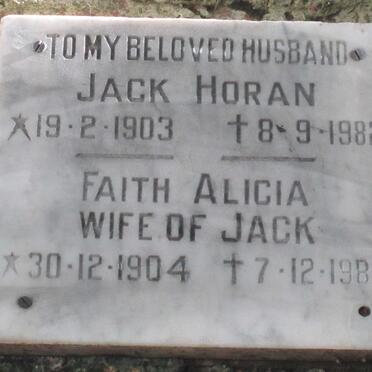 HORAN Jack 1903-1982 &amp; Faith Alicia 1904-1985