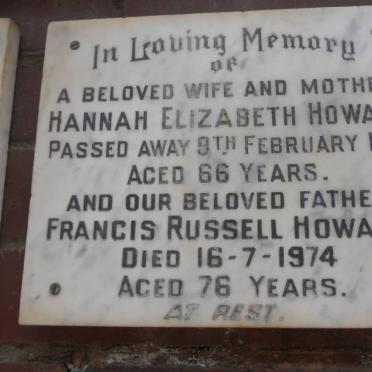 HOWARD Francis Russell -1974 &amp; Hannah Elizabeth -1971