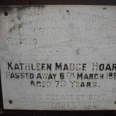 HOAR Christopher -1967 &amp; Kathleen Madge -1980