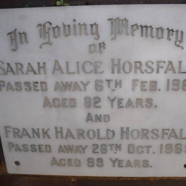HORSFALL Frank Harold -1969 &amp; Sarah Alice -1969