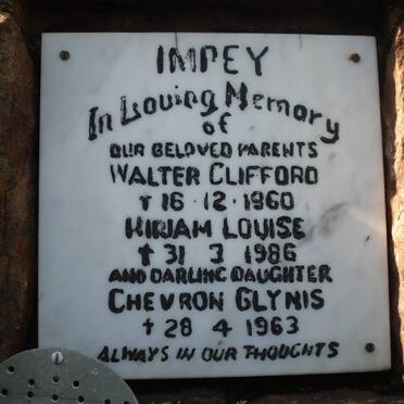 IMPEY Walter Clifford -1960 &amp; Miriam Louise -1986 :: IMPEY Chevron Glynis -1963