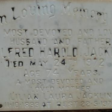 JACKLIN Alfred Harold -1972 &amp; Lilian Laura 1899-1976