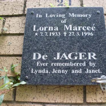 JAGER Lorna Marcee, De 1933-1996