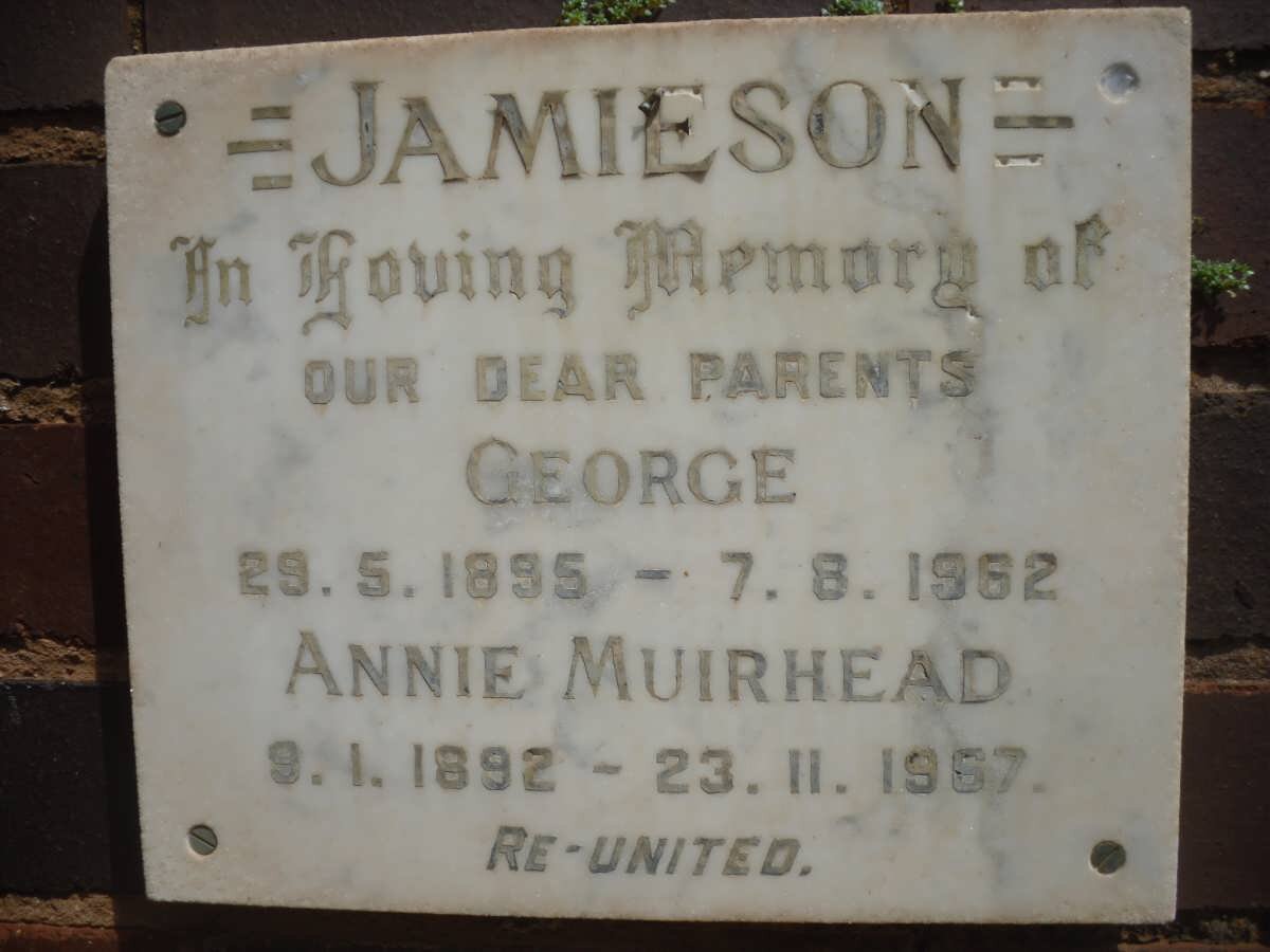 JAMIESON George 1895-1962 &amp; Annie MUIRHEAD 1892-1967