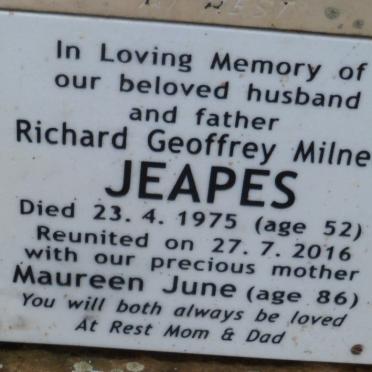 JEAPES Richard Geoffrey Milner -1975 &amp; Maureen June -2016