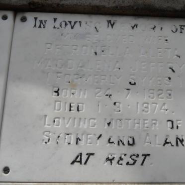 JEFFRY Petronella Aleta Magdalena formerly SYKES 1929-1974