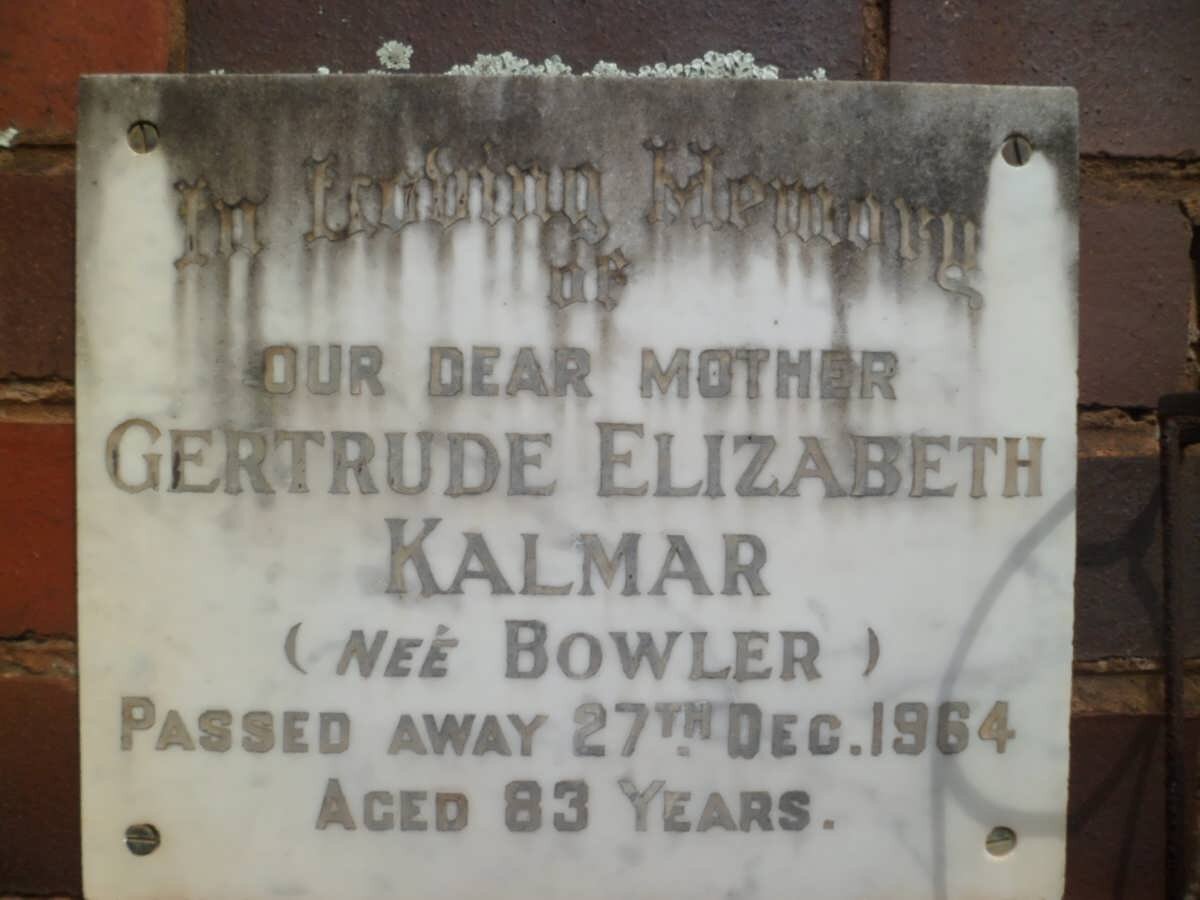 KALMAR Gertrude Elizabeth nee BOWLER -1964