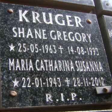 KRUGER Shane Gregory 1963-1993 &amp; Maria Catharina Susanna 1943-2012