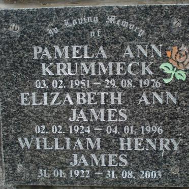 KRUMMECK Pamela Ann 1951-1976 :: JAMES William Henry 1922-2003 &amp; Elizabeth Ann 1924-1996
