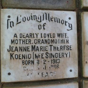 KOENIG Jeanne Marie Therese nee SINGERY 1913-1986