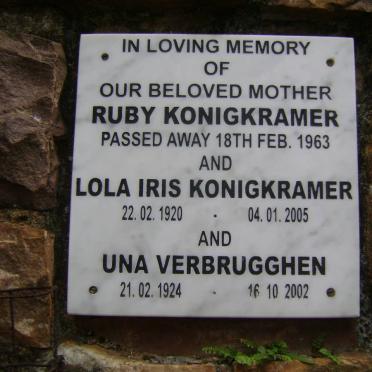 KONIGKRAMER Ruby -1963 :: KONIGKRAMER Lola Iris 1920-2005 :: VERBRUGGHEN Una 1924-2002