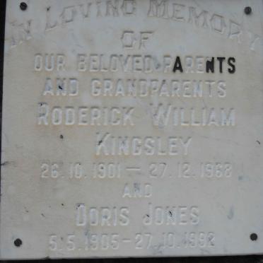 KINGSLEY Roderick William 1901-1968 &amp; Doris JONES 1905-1992