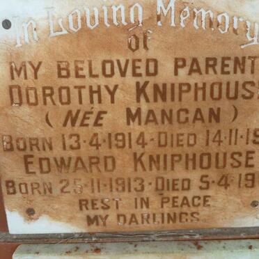 KNIPHOUSE Edward 1913-1981 &amp; Dorothy MANGAN 1914-1981