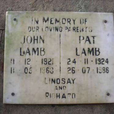 LAMB John 1921-1963 &amp; Pat 1924-1986