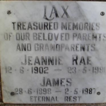 LAX James 1896-1987 &amp; Jeannie Rae 1902-1981