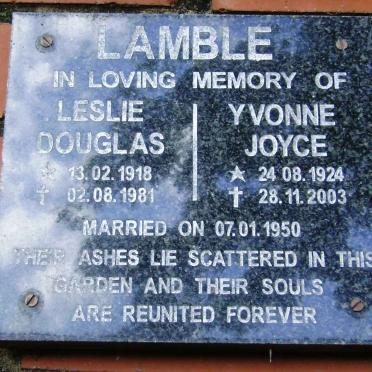 LAMBLE Leslie Douglas 1918-1981 &amp; Yvonne Joyce 1924-2003