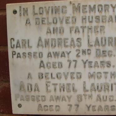 LAURITZEN Carl Andreas -1969 &amp; Ada Ethel -1979