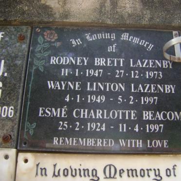 LAZENBY Rodney Brett 1947-1973 :: LAZENBY Wayne Linton 1949-1997 :: BEACOM Esmé Charlotte 1924-1997