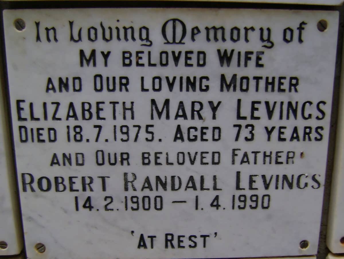 LEVINGS Robert Randall 1900-1990 &amp; Elizabeth Mary -1975