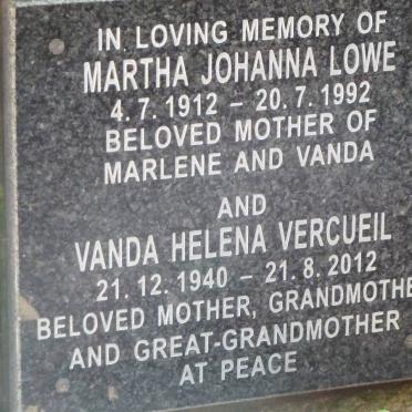 LOWE Martha Johanna 1912-1992 :: VERCUEIL Vanda Helena 1940-2012