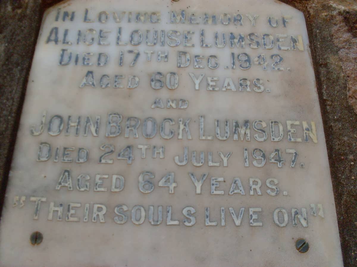 LUMSDEN John Brock -1947 &amp; Alice Louise -1942