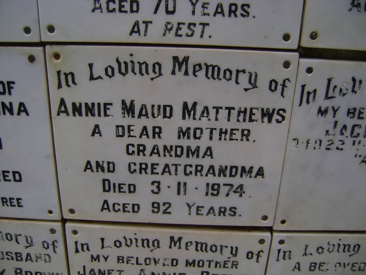 MATTHEWS Annie Maud -1974