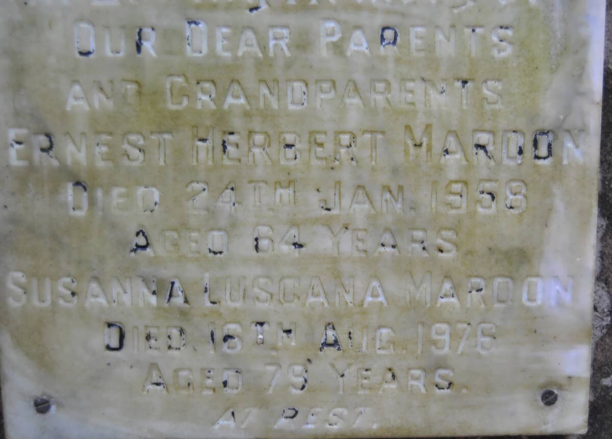 MARDON Ernest Herbert -1958 &amp; Susanna Luscana -1976