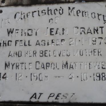 MATTHEWS Myrtle Carol 1909-1984 :: GRANT Wendy Jean -1975