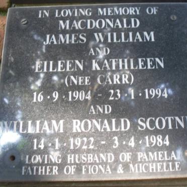 MACDONALD James William 1904-1994 &amp; Eileen Kathleen CARR 1904-1994 :: SCOTNEY William Ronald 1922-1984