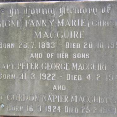 MacGUIRE Signe Fanny Marie nee CHRISTIE 1893-1956 :: MacGUIRE Peter George 1922-1945 :: MacGUIRE Gordon Napier 1924-1949