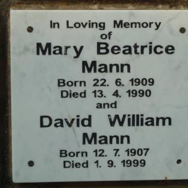 MANN David William 1907-1999 &amp; Mary Beatrice 1909-1990