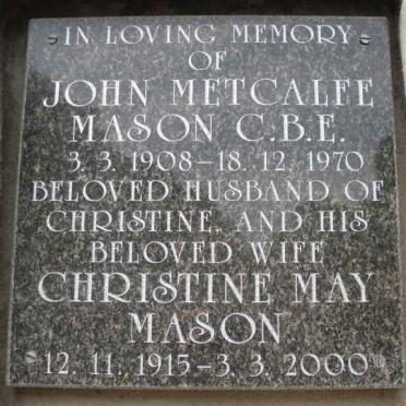 MASON John Metcalfe 1908-1970 &amp; Christine May 1915-2000
