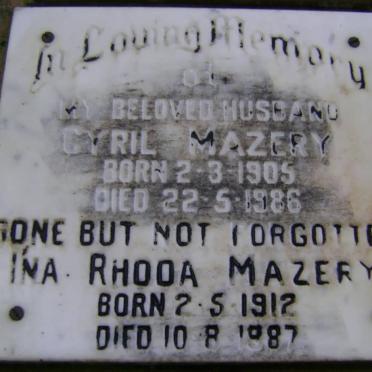 MAZERY Cyril 1905-1986 &amp; Ina Rhoda 1912-1987