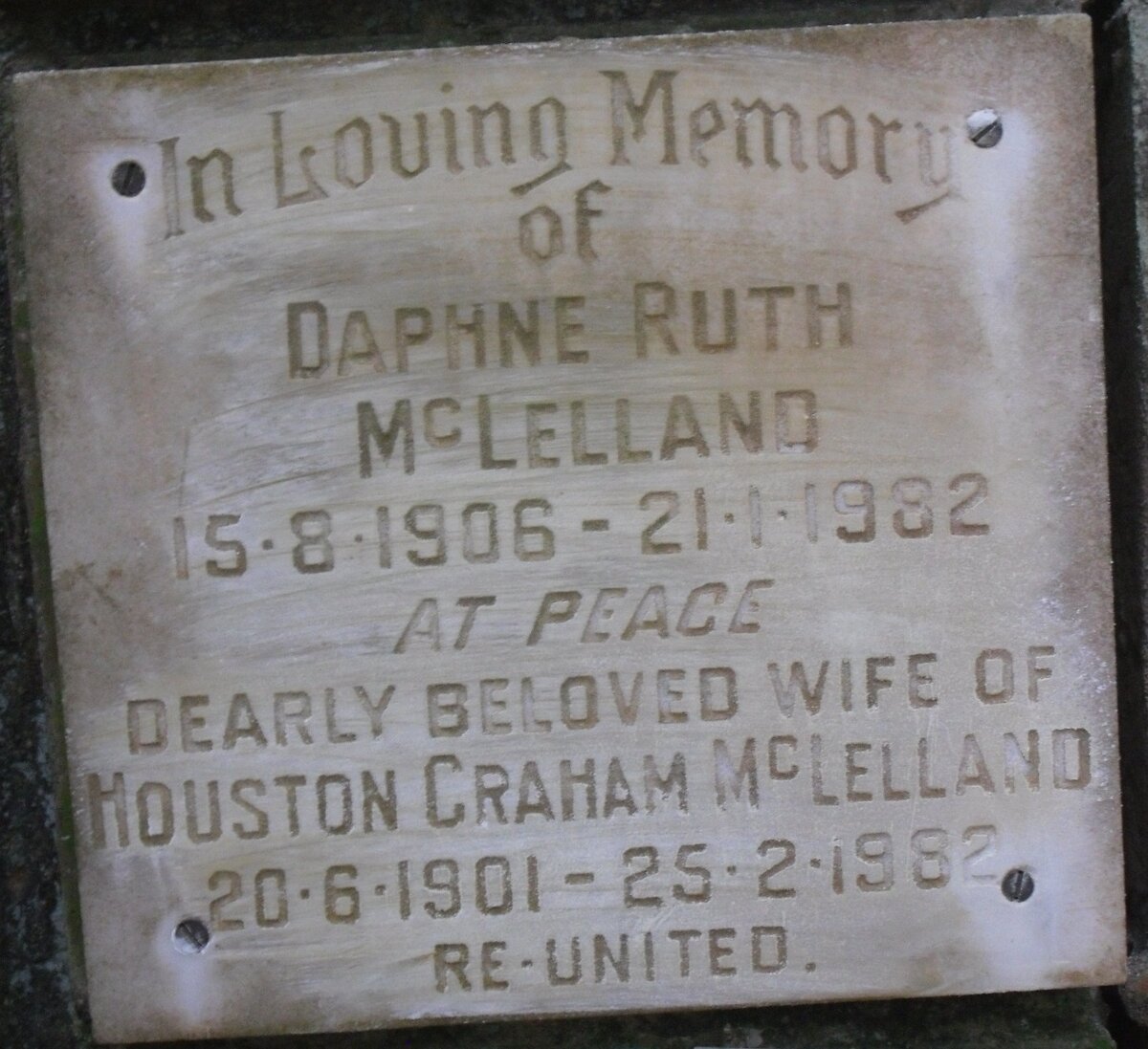McLELLAND Houston Graham 1901-1982 &amp; Daphne Ruth 1906-1982