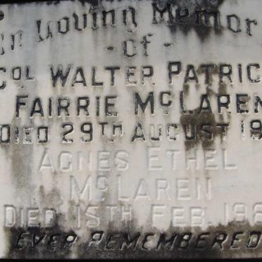 McLAREN Walter Patrick Fairrie -1971 &amp; Agnes Ethel -1981