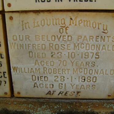 McDONALD William Robert -1980 &amp; Winifred Rose -1975