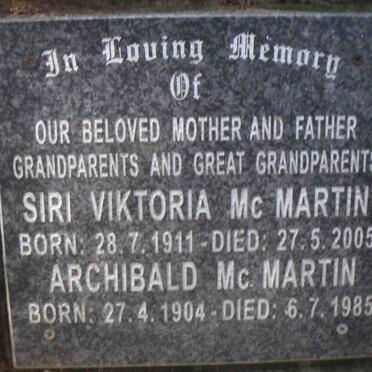 Mc MARTIN Archibald 1904-1985 &amp; Siri Viktoria 1911-2005