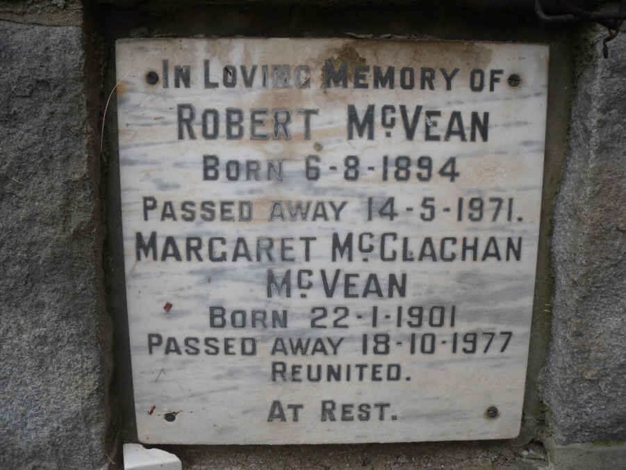 McVEAN Robert 1894-1971 &amp; Margaret McCLACHAN 1901-1977