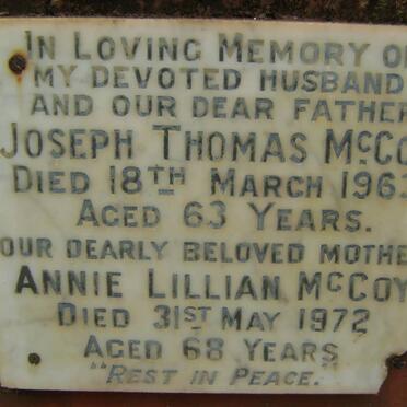 McCOY Joseph Thomas -1963 &amp; Annie Lillian -1972