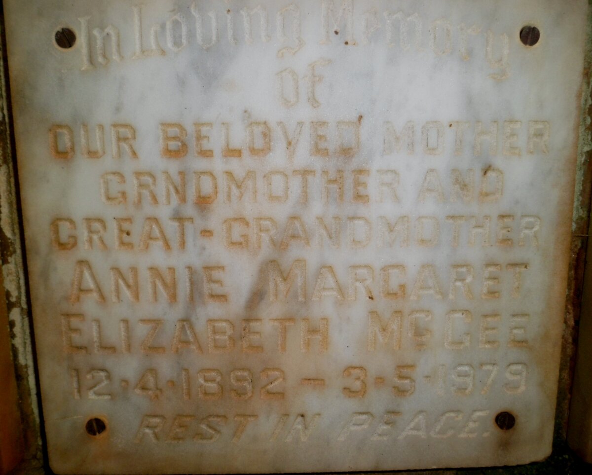 McGEE Annie Margaret Elizabeth 1892-1979