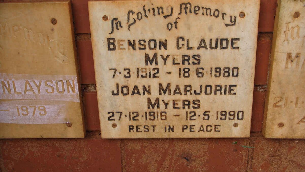 MYERS Benson Claude 1912-1980 &amp; Joan Marjorie 1916-1990