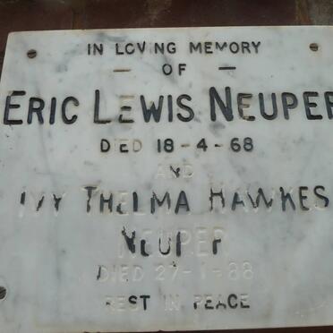 NEUPER Eric Lewis -1968 &amp; Ivy Thelma Hawkes -1988