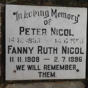 NICOL Peter 1903-1990 &amp; Fanny Ruth 1909-1996
