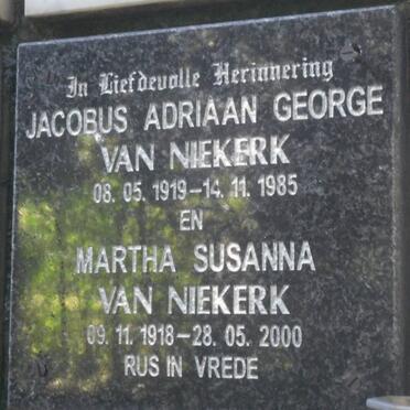 NIEKERK Jacobus Adriaan George, van 1919-1985 &amp; Martha Susanna 1918-2000