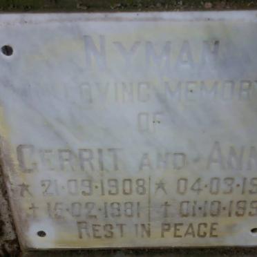 NYMAN Gerrit 1908-1981 &amp; Anne 1910-1991