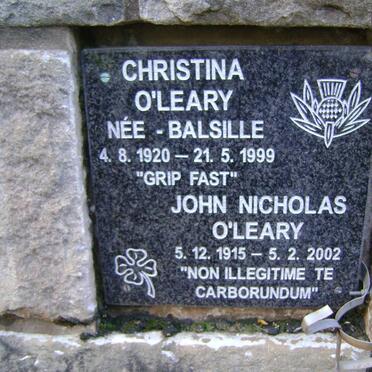 O'LEARY John Nicholas 1915-2002 &amp; Christina BALSILLE 1920-1999