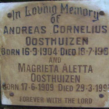 OOSTHUIZEN Andreas Cornelius 1904-1983 &amp; Magrieta Aletta 1909-1995