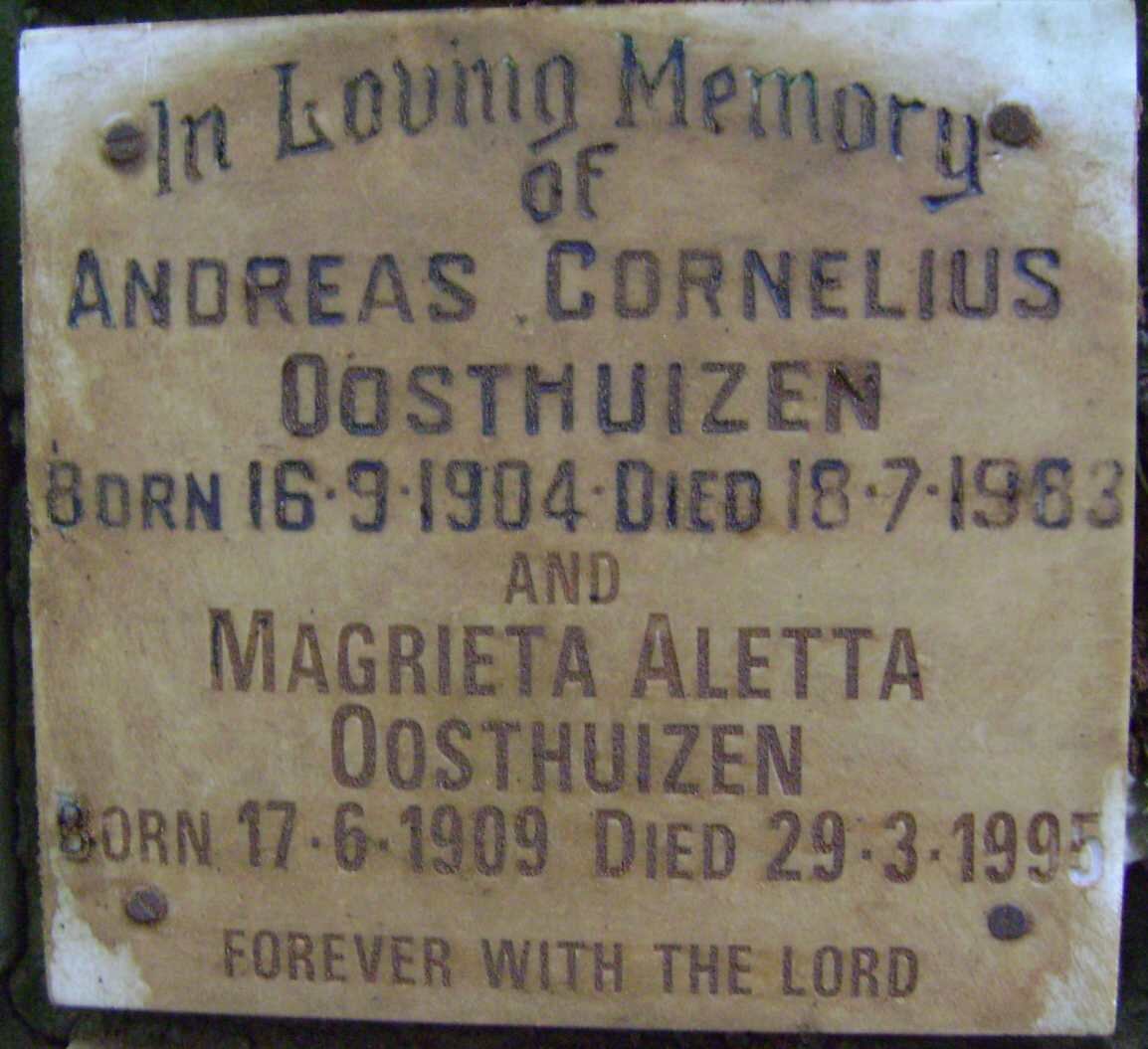 OOSTHUIZEN Andreas Cornelius 1904-1983 &amp; Magrieta Aletta 1909-1995